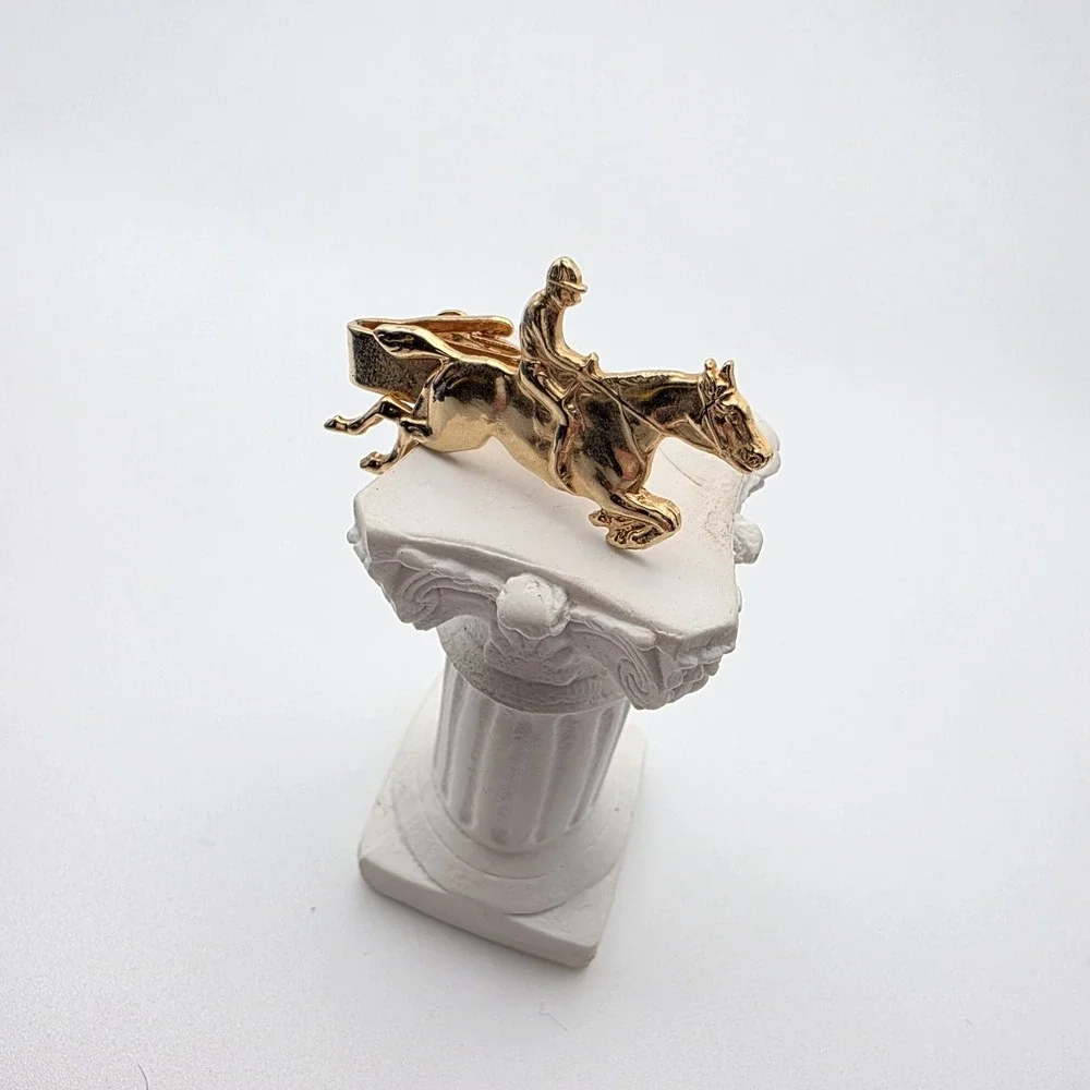 Vtg Tie Clip Bar Clasp Jockey Rider & Horse Gold Tone‎ Patent 2853761 FREE $HIP!